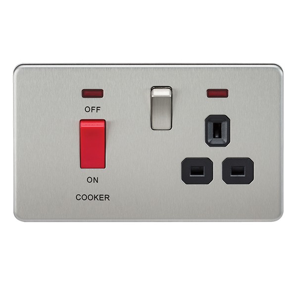 Knightsbridge Screwless SF8333NBC Brushed Chrome DP Switch and 13A DP Switched Socket with Neon