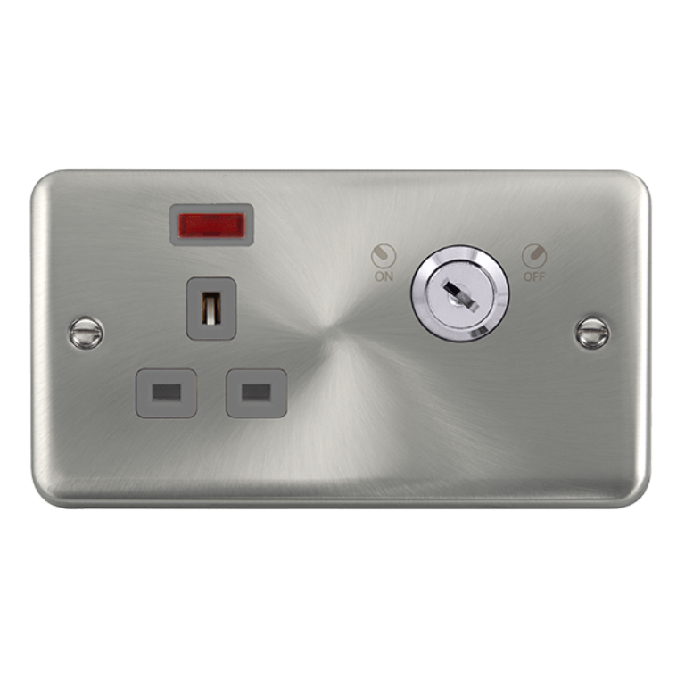 Click Deco Plus Satin Chrome 1 Gang 13A Double Pole Key Lockable Ingot ...