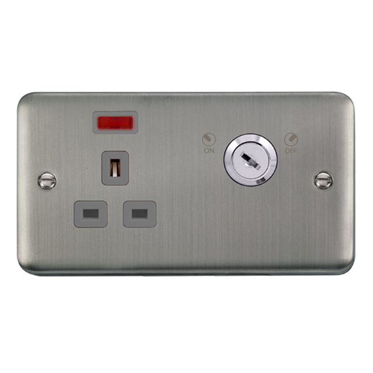 Click Deco Plus Stainless Steel 1 Gang 13A Double Pole Key Lockable ...