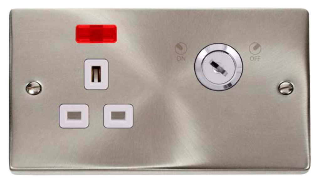 Click Deco Victorian Satin Chrome 1 Gang 13A Double Pole Key Lockable ...