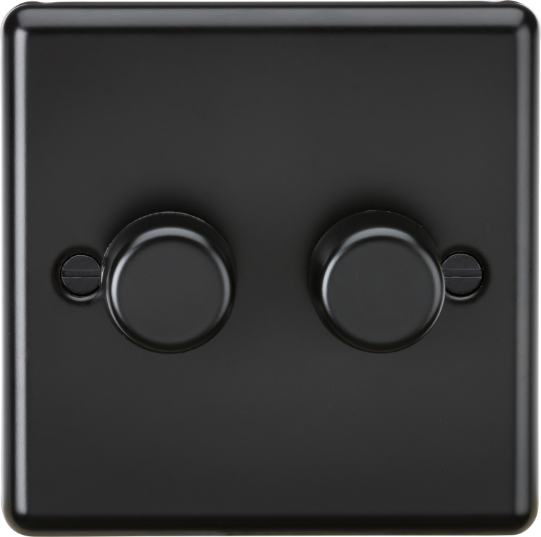 Knightsbridge Rounded Edge Matt Black 2 Gang 2 Way 10-200W (5-150W 