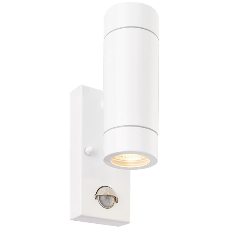 Saxby Lighting Palin Up/Down IP44 Gloss White GU10 Wall Light - PIR | UKES