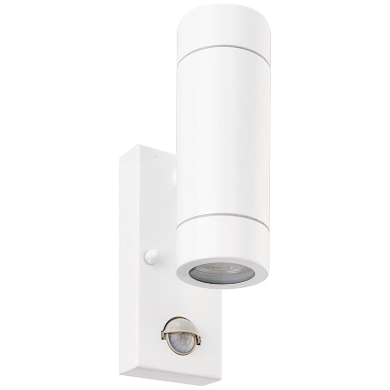 Saxby Lighting Palin Up/Down IP44 Gloss White GU10 Wall Light - PIR | UKES