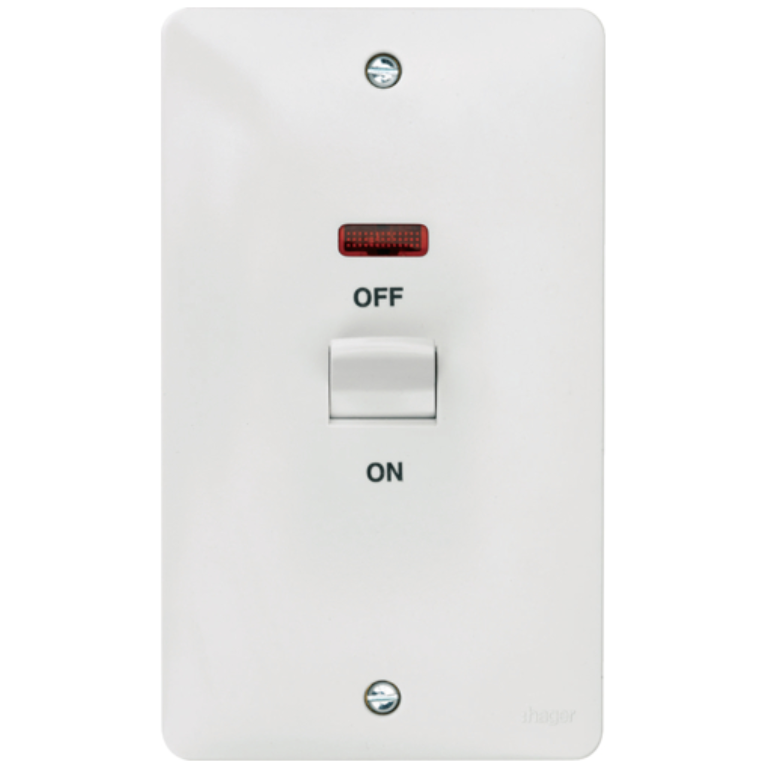Hager Sollysta White Moulded Control Switch, 2 Gang DP Vertical c/w LED