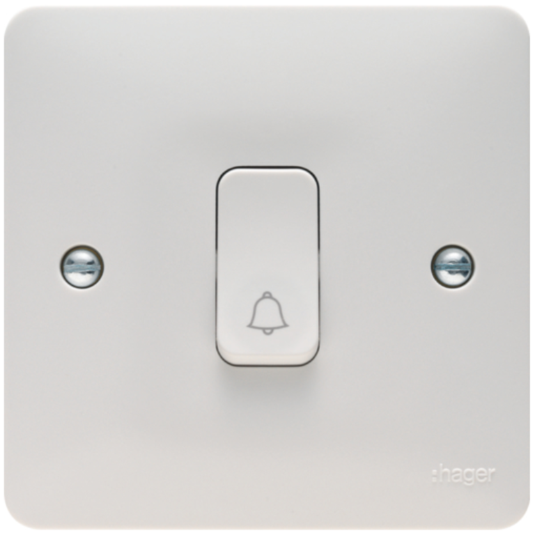 Hager Sollysta White Moulded Plate Switch, 1 Gang 2 Way Push c/w Bell