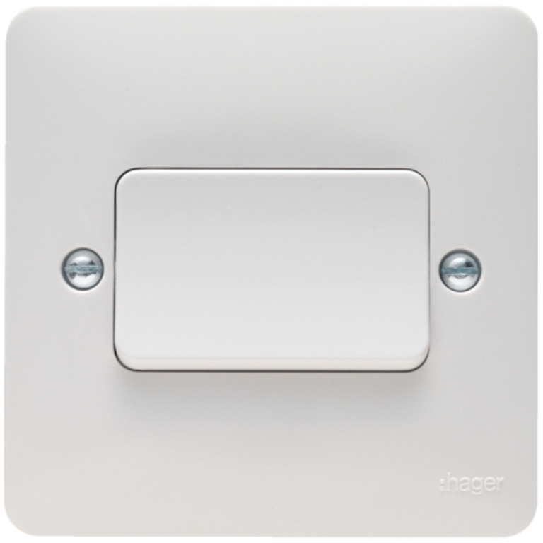 Hager Sollysta White Moulded Plate Switch, 1 Gang 2 Way c/w Wide Rocker