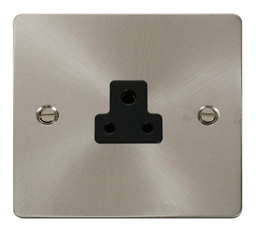 Click Define Brushed Steel Flat Plate 2A Round Pin Socket Outlet with