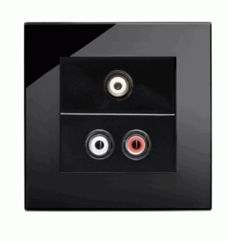 Retrotouch Crystal Black Plain Glass Triple RCA Socket | UKES