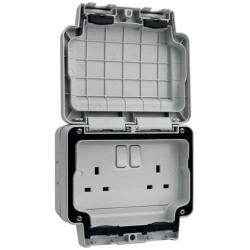 Hager Sollysta 13A 2 Gang Double Pole Unswitched IP66 Socket | UKES