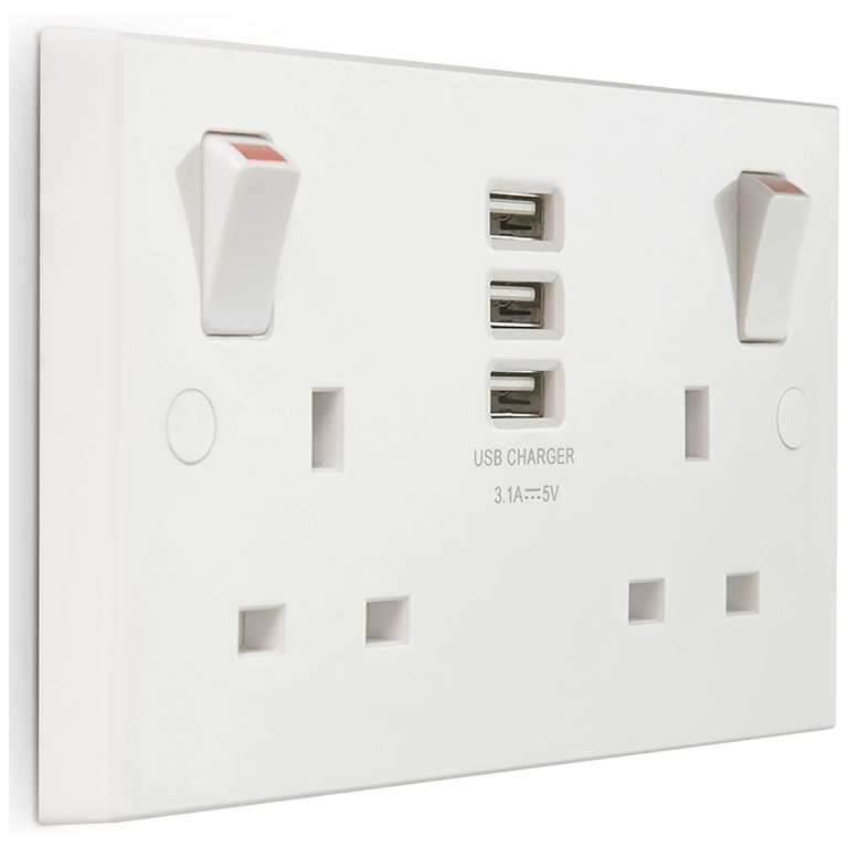 BG Electrical - Enchufe, 13A, 2x Toa De Corriente Con Carga USB