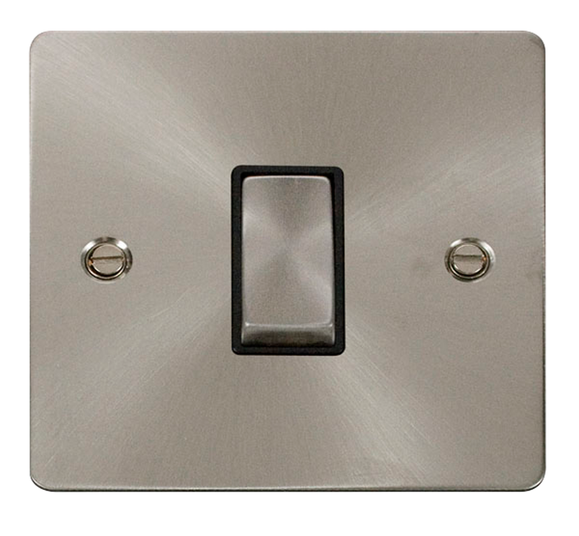 Click Define Brushed Steel Flat Plate Single Light Switch with Black