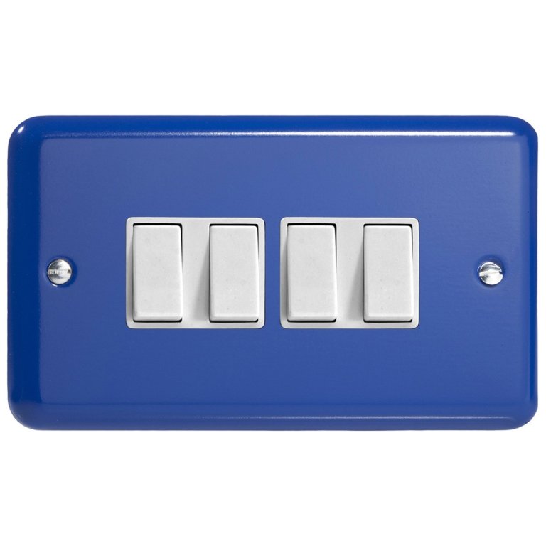 Varilight Lily Reflex Blue 4 Gang 10A 2 Way Switch with White