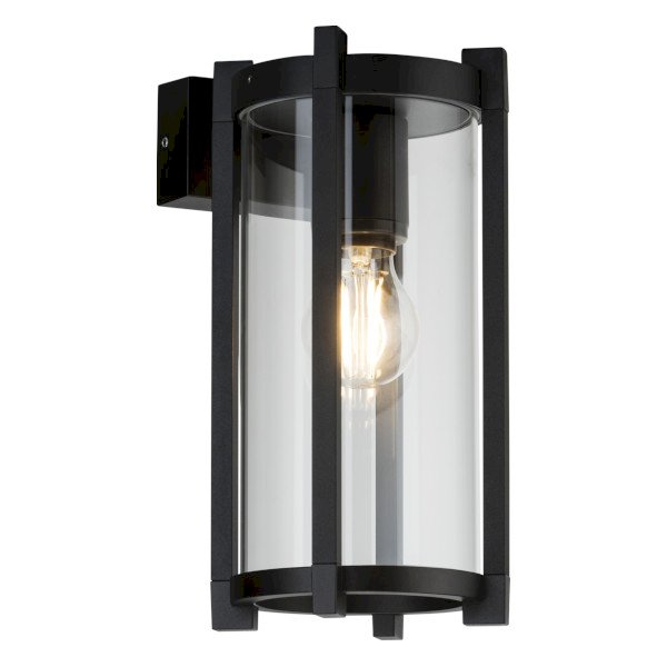 Knightsbridge Cylinder Black E27 Outdoor Wall Light (OLG1W) UKES