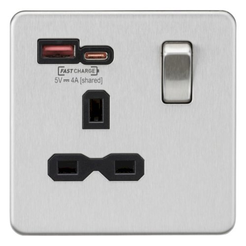 Knightsbridge 1 Gang Socket, Dual FASTCHARGE USB (SFR9919BC) UKES