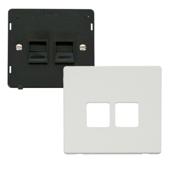 Click Definity Metal White Twin RJ11 Telephone Outlet with Black Insert ...