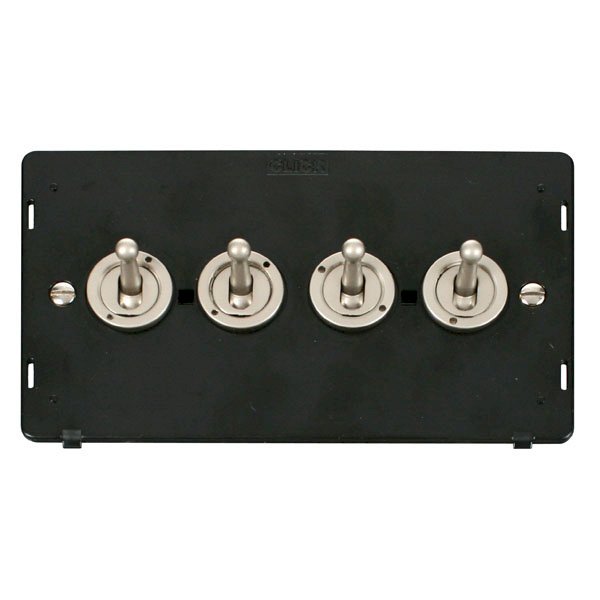 Click Definity Metal White 10AX 4 Gang 2 Way Toggle Switch with Black ...