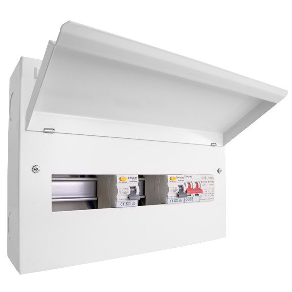Open Consumer Unit Elucian Consumer Unit, SPD, 100A Switch, 2xRCD (CUEB16MSRCDSP8)| UKES