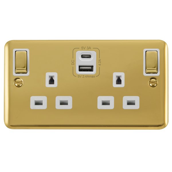 Click Deco Plus Polished Brass 2 Gang 13A Ingot Switched Safety Shutter ...