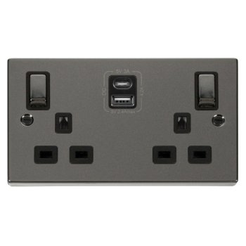 Click Deco Victorian Black Nickel 2 Gang 13A Ingot Switched Safety ...