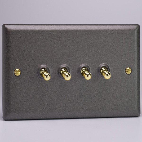 Varilight Vogue Slate Grey 4 Gang 10A 2 Way Toggle Switch | UKES