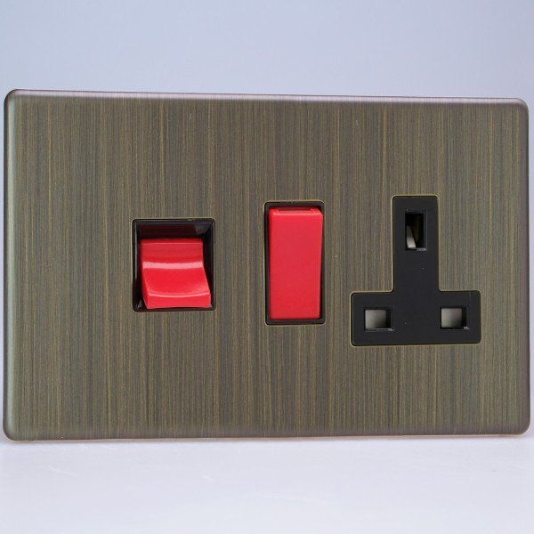 Varilight Urban Screwless Antique Brass 2 Gang 45A DP Cooker Switch and