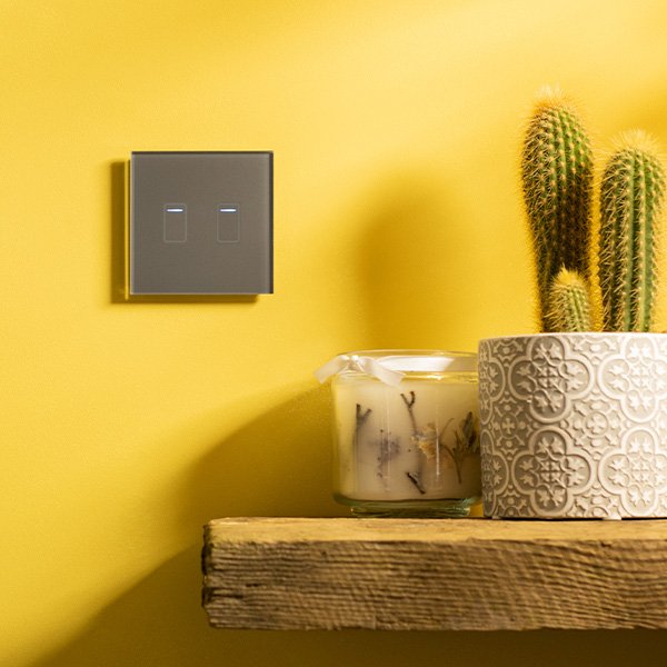 Retrotouch Crystal+ 2 Gang WiFi Touch Light Switch with Grey Glass UKES