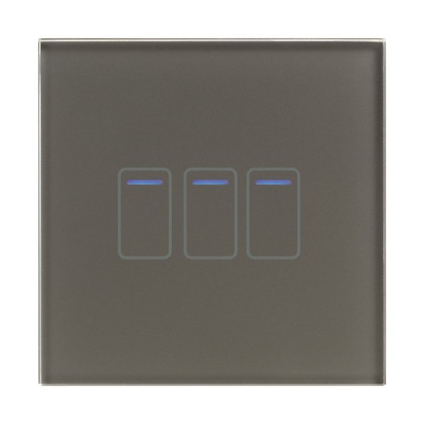 Retrotouch Crystal+ 3 Gang WiFi Touch Light Switch with Grey Glass UKES