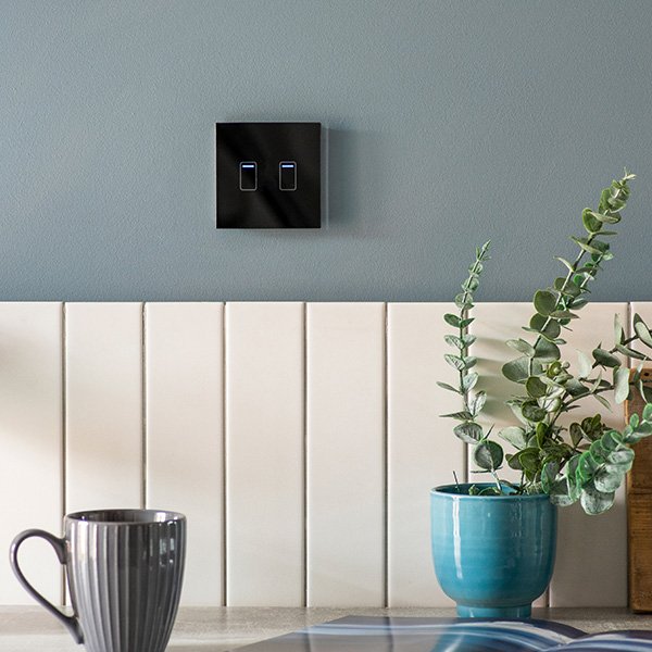 Retrotouch Crystal 2 Gang 1 Way Touch Light Switch with Black Glass | UKES