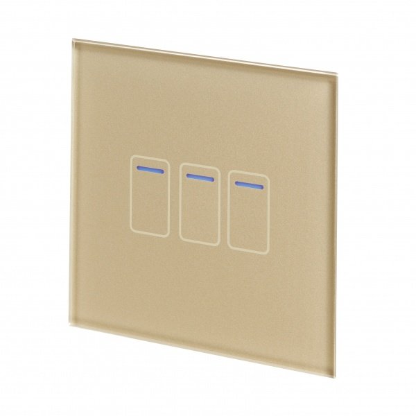 Retrotouch Crystal 3 Gang 1 Way Touch Light Switch with Brass Glass | UKES