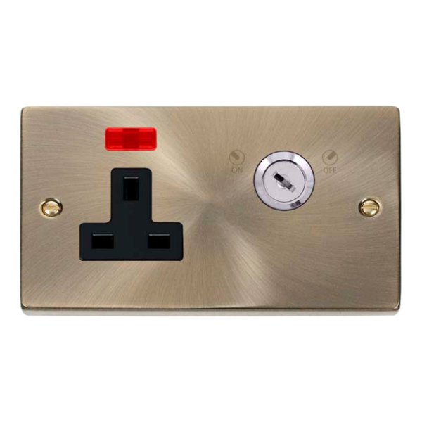 Click Deco Victorian Antique Brass 1 Gang 13A Double Pole Key Lockable ...