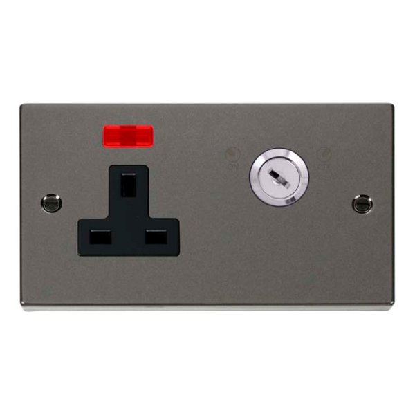 Click Deco Victorian Black Nickel 1 Gang 13A Double Pole Key Lockable ...