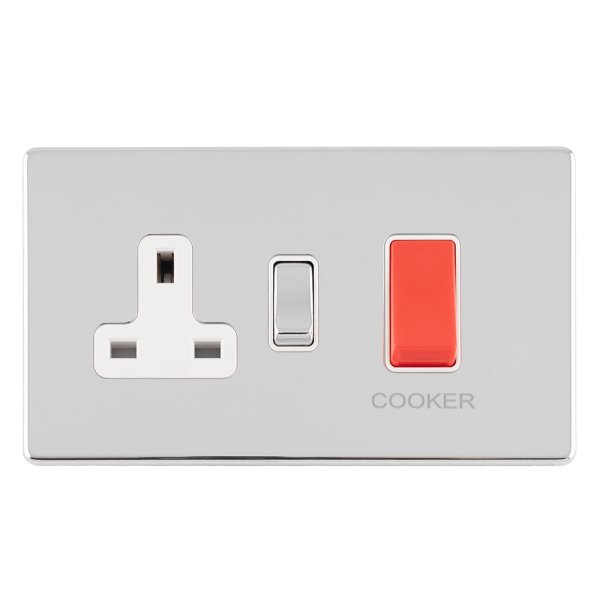 Eurolite Concealed 3mm Polished Chrome 2 Gang 45A Double Pole Switch