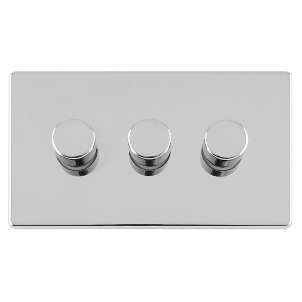 Eurolite Concealed 3mm Polished Chrome 3 Gang LED Dimmer Switch UKES