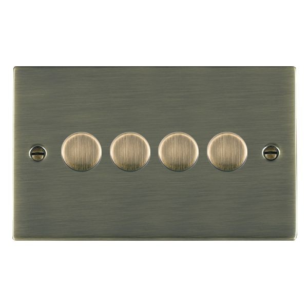 Hamilton Sheer Antique Brass Push On/Off Dimmer 4 Gang Multiway 250W/VA Trailing Edge with