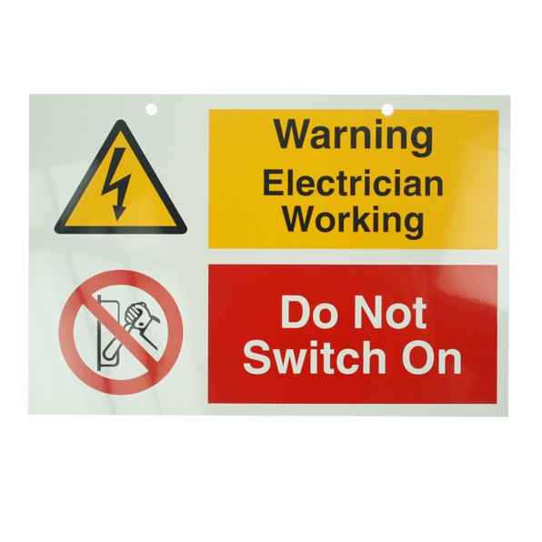 Self Adhesive Rigid PVC Do Not Switch On Label at UK Electrical Supplies.