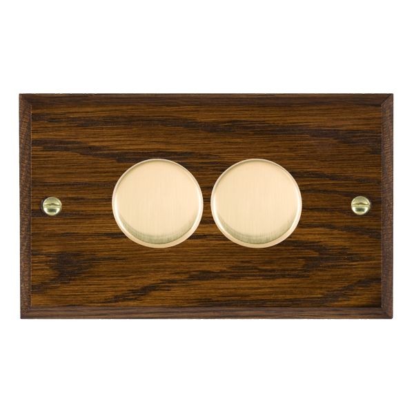 Hamilton Woods Chamfered Dark Oak 2 Gang 2 way 400W Dimmer with Polished Brass Insert, Dimmer