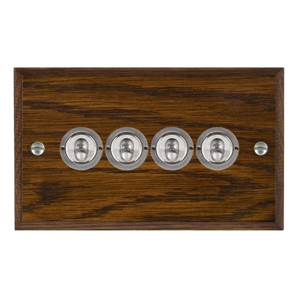 Hamilton Woods Chamfered Dark Oak 4 Gang 20AX 2 Way Toggle Switch with