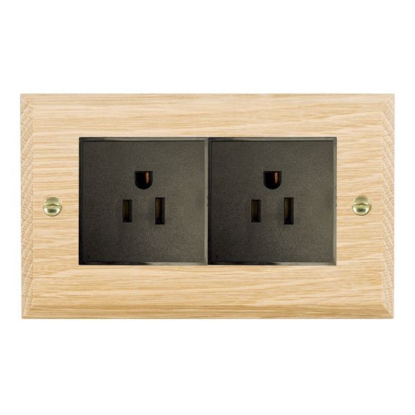 Hamilton Woods Chamfered Light Oak 2 Gang 15A 127V American Unswitched Socket with Black Insert