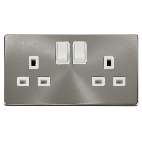 Click Definity Flat Plate Screwless 2 Gang UK 13A Polar White Switched