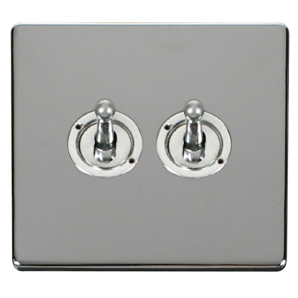 Click Definity Flat Plate Screwless 10AX 2 Gang 2 Way Polished Chrome