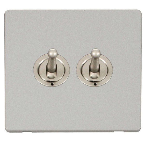 Click Definity Flat Plate Screwless 10AX 2 Gang 2 Way Pearl Nickel