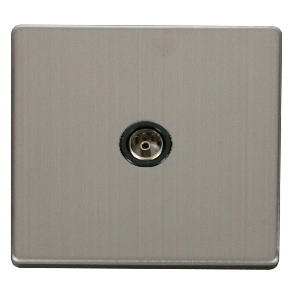 Click Definity Flat Plate Screwless Single Standard Black Coaxial Socket with Stainless Steel