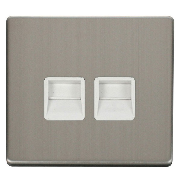 Click Definity Flat Plate Screwless Twin Polar White Telephone Master