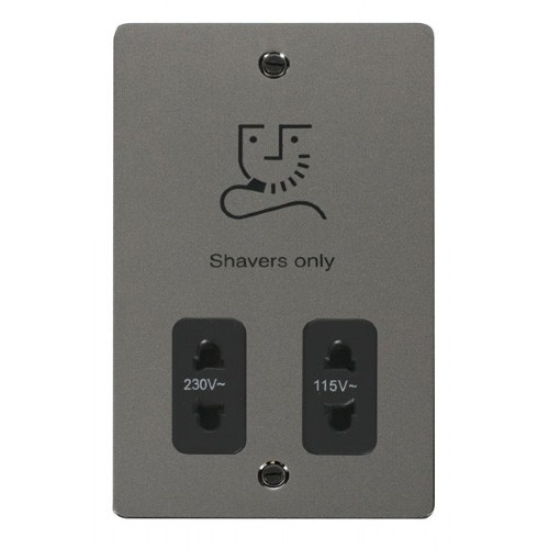 Click Define Black Nickel Flat Plate 115 230V Shaver Socket Outlet With 