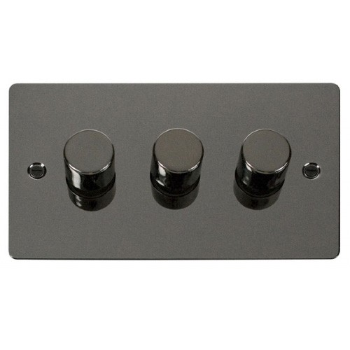 Click Define Black Nickel Flat Plate 3 Gang 2 Way 400W Dimmer Switch at