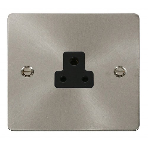 Click Define Brushed Steel Flat Plate 2A Round Pin Socket Outlet with