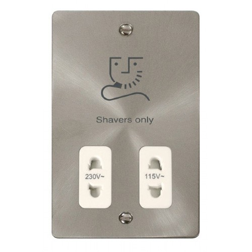 Click Define Brushed Steel Flat Plate 115/230V Shaver Socket Outlet