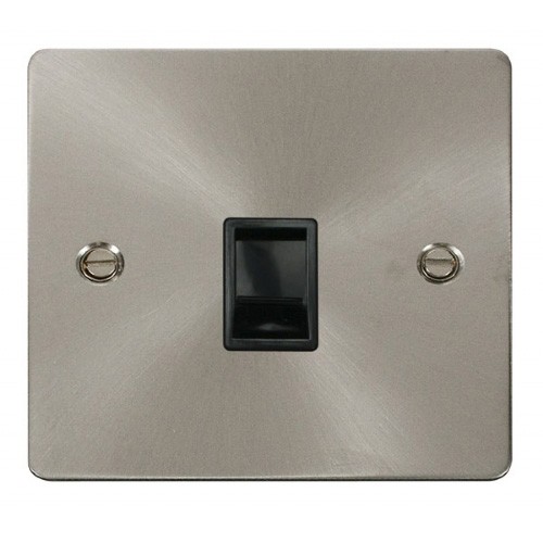 Click Define Brushed Steel Flat Plate Single RJ11 Socket (Ireland/USA