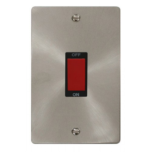 Click Define Brushed Steel Flat Plate 2 Gang 45A Double Pole Switch