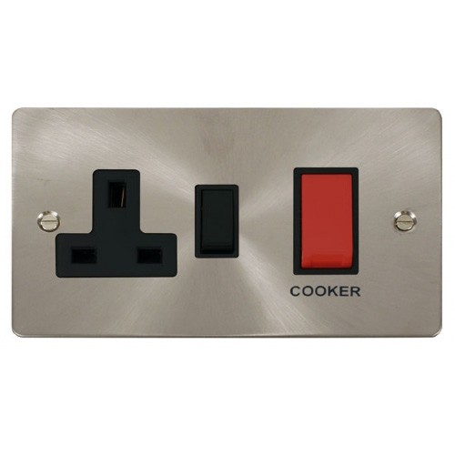 Click Define Brushed Steel Flat Plate 45A Double Pole Switch and 13A
